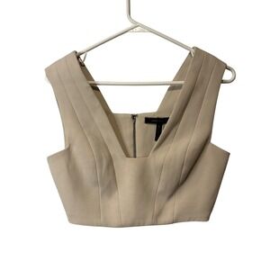 BCBGMAXAZRIA Rina Crop Top Beige V-Neck Structured Sleeveless XXS